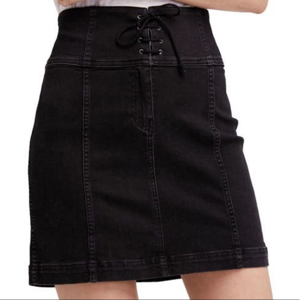 Free People Womens Femme Lace-Up Denim Skirt Black Size 12